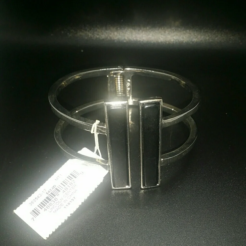 Beautiful Black Onyx Silver Plated Cuff Bracelet with Spring Closure